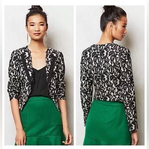 Anthropologie Elevenses Women's Black & Nude Lace Crop Jacket Size US 2 Y2K